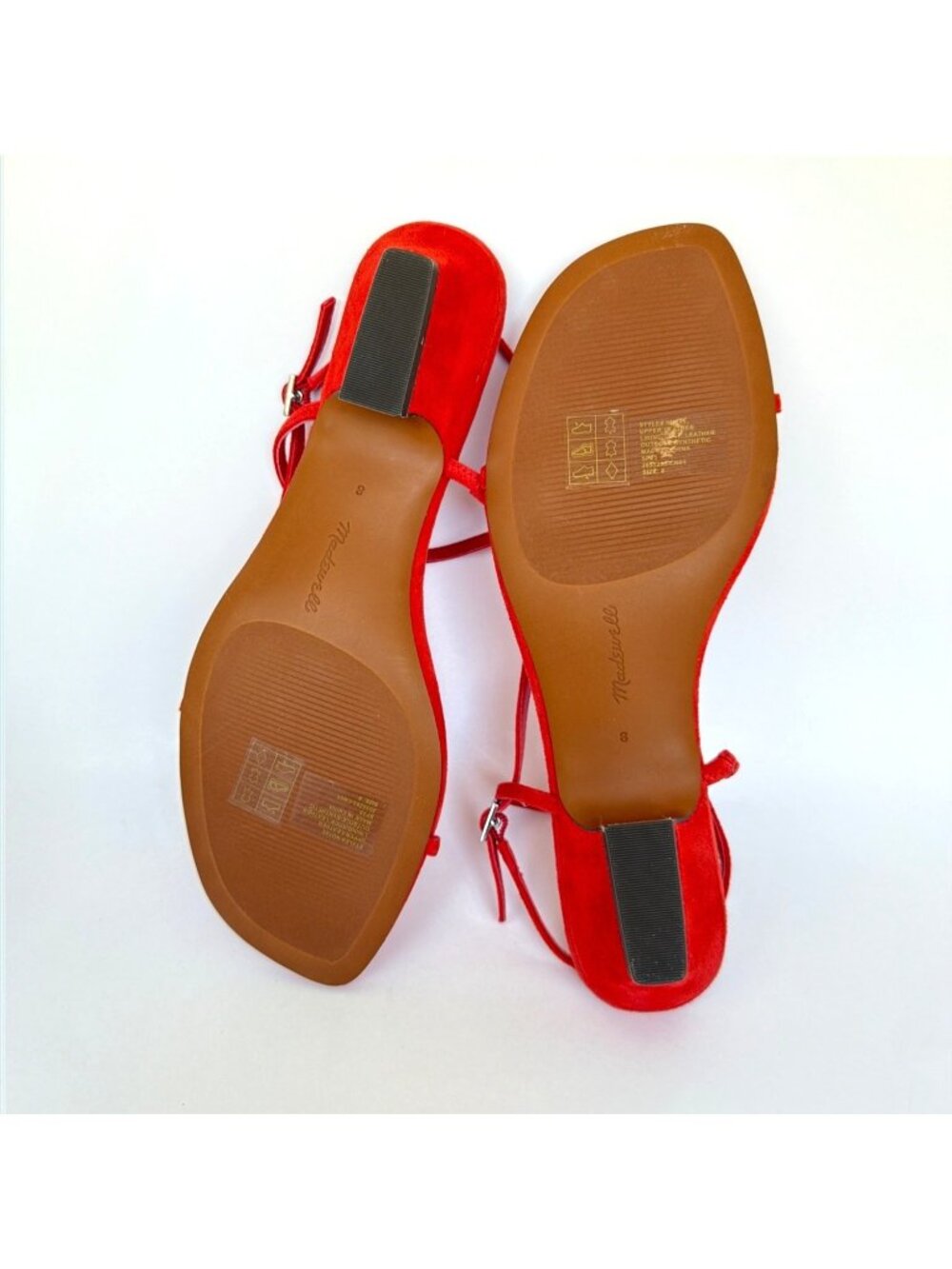 Madewell Maycie T-Strap Sandals Red Suede Low Heel Size 8 - Picture 3 of 9